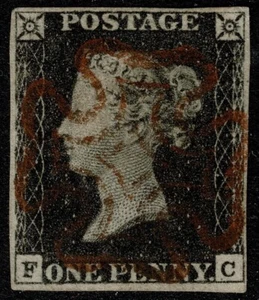 1840 1d Black Pl 4 FC 4m Full Upright Red-Brown MX VFU Cat. £400.00 - Picture 1 of 1