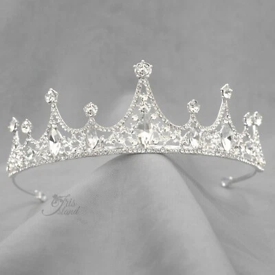 Diadema nupcial boda plata coronas tiaras diamantes de imitación cristal princesa 00271 Foto 1 de 4