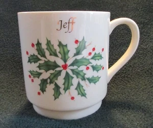 Lenox China HOLIDAY Holly & Berries Personalized Stackable Mug "Jeff" - Picture 1 of 3