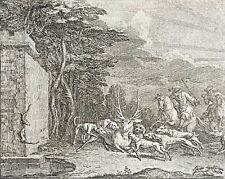 All Two Lizards Chasse Dog Deer Claude Gillott 1673-1722 Engraving 1719 France