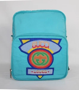 NUEVO GUCCI 536724 Entrelazado G años 80 Parche Azul Nailon Mochila - Imagen 1 de 11