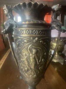 Fantastic Lg Figural Brass Urn Nouveau Lady And Cherubs , HEAVY - Picture 1 of 10