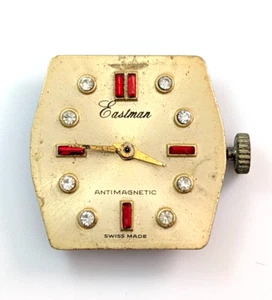 Vintage EASTMAN Antimagnetic Gemmed 25mm INCOMPLETE Watch Movement Parts Repair - Picture 1 of 15