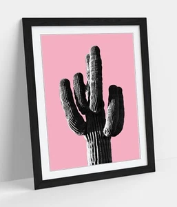 TRENDY B&W CACTUS POP ART PINK -ART FRAMED POSTER PICTURE PRINT ARTWORK - Picture 1 of 10