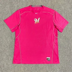 Milwaukee Brewers Nike Pro Dri Fit Mothers Day Shirt Adult XXL Fitted Pink Gray - Picture 1 of 17