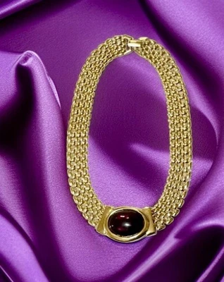 Rare Vintage Napier Gold Tone Necklace With Purple Cabochon 16" Pat Pending - Image 1 of 4