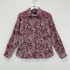 Tommy Hilfiger Top Women M (AU10) Burgundy Paisley Button Up Roll Tab Sleeve - Foto 1 di 12