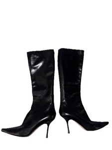 Jimmy Choo Kirby Black Leather Knee High Heeled Boots Size EU 39 8.5 Women - Picture 1 of 6