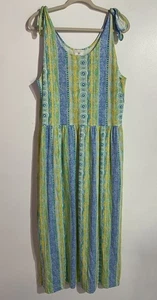 Vtg Susan Bristol Dress L Blue Maxi Boho Vacation Cottagecore Floral Tropical - Picture 1 of 12