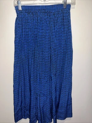 Falda Rafaella 100% Seda Pequeña Azul Pata de Gallo Midi Foto 1 de 4