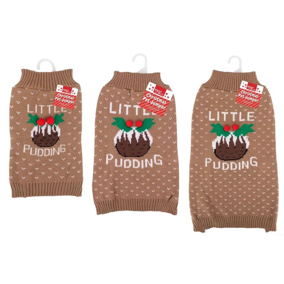 Christmas Pet Jumper 3 Sizes Festive Pudding Design Brown Soft Acrylic - Image 1 of 1