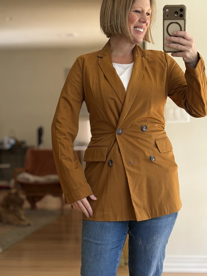 Blazer para mujer Elizabeth & James oro amarillo mostaza doble botonadura talla pequeña Foto 1 de 4