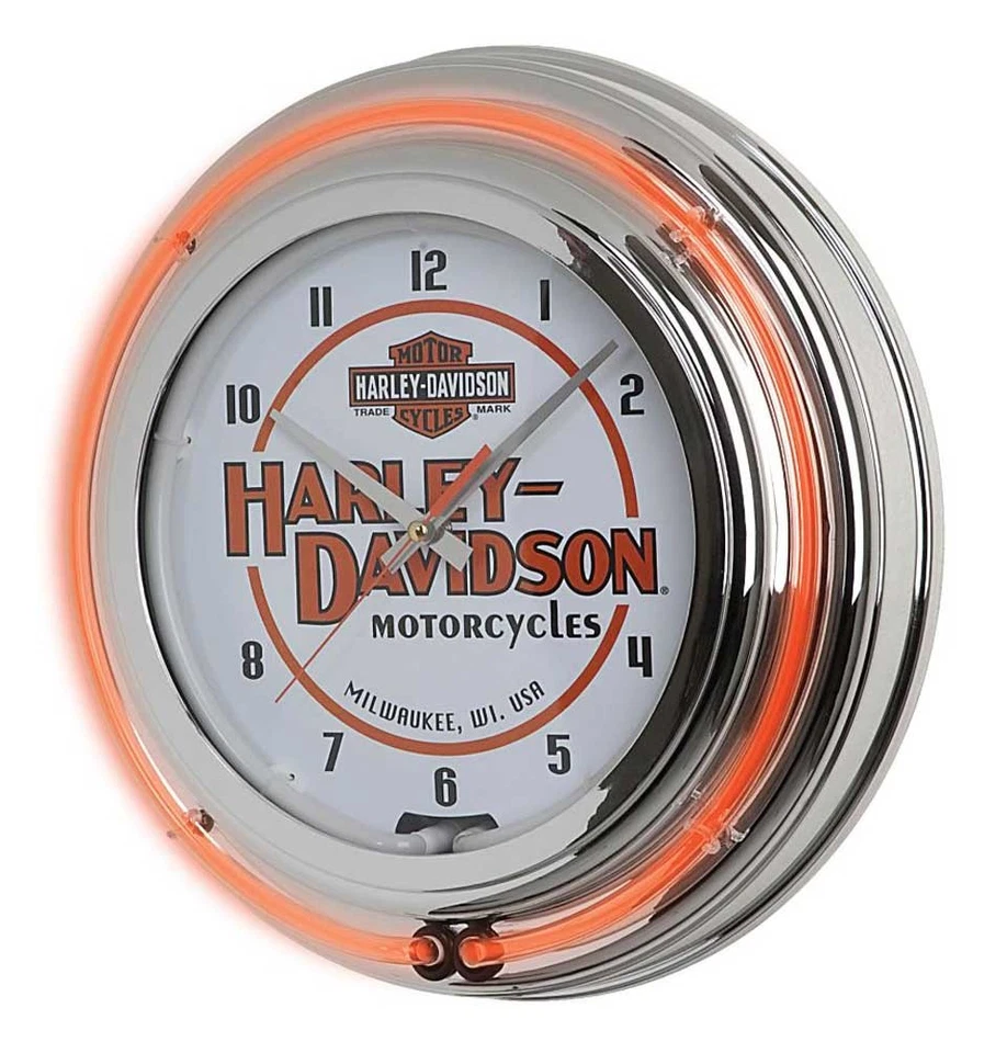 Reloj Harley-Davidson Moto Doble Barra Neón y Escudo, Naranja Neón HDL-16623 Foto 1 de 1