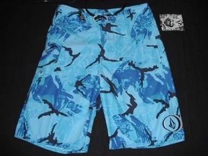 Volcom Big Youth 28 16 Blue Maguro Camo Board Short Trunks Swimsuit - Picture 1 of 4
