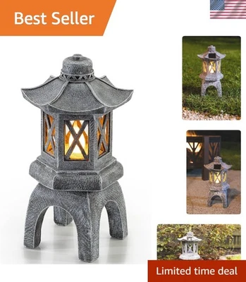 Solar-Powered Pagoda Garden Statues - Japanese Zen Lantern Outdoor Decor with... - Image 1 of 4