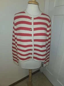 A New Day Long Sleeve Red/Cream Stripe Button Up Cardigan Sweater Top L - Picture 1 of 4