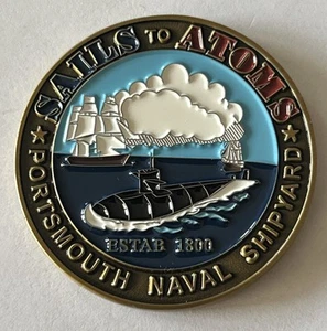 USN Portsmouth Naval Shipyard - Sails To Atoms - Portsmouth Maine CHALLENGE COIN - Picture 1 of 3