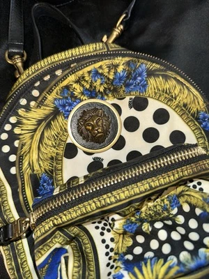 Authentic Versace Versus Mini Lion Head Backpack Bag Black White Blue And Gold - Image 1 of 4