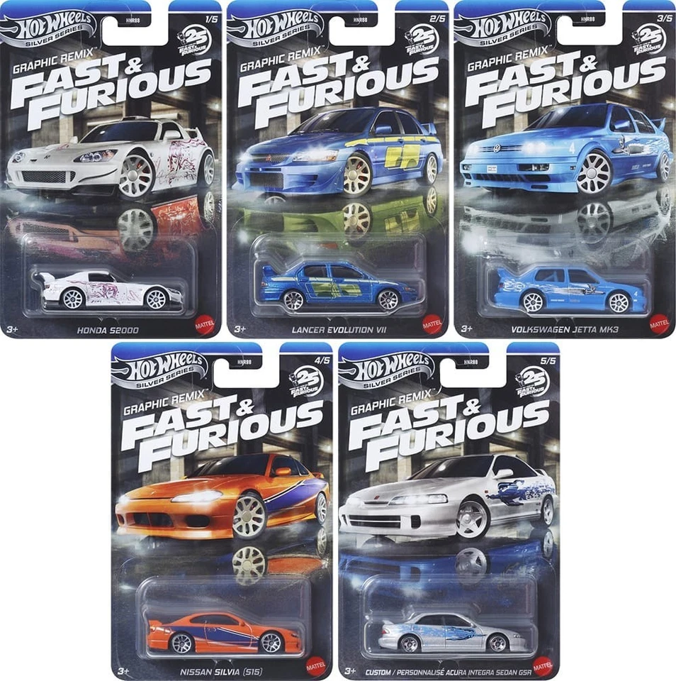 Hot Wheels 1:64 Fast & Furious 25 Years Graphic Remix Set of 5 Cars - Image 1 of 1