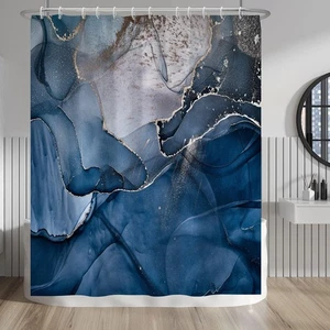 Marineblau Marmor Duschvorhang Gold Linie Risse Gardine Modern Abstrakt Luxus - Bild 1 von 7