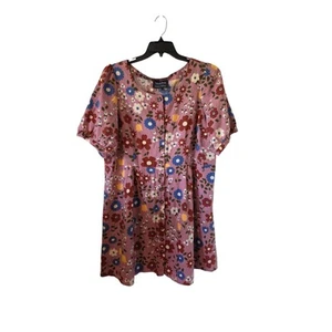 Modcloth X Princess Highway Floral Print Dress Plus Size 24 Mauve Pink Linen - Picture 1 of 3