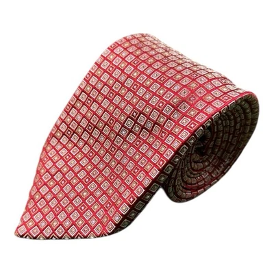 Brioni Red Silver Geometric Pure Silk Men’s Tie 3.5 Inch Width - image 1 of 4