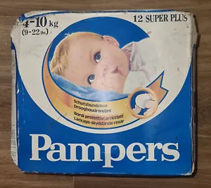 Vintage 80s PAMPERS 12 diapers SUPER PLUS 9-22 lbs/4-10 kgs in original unopened - Picture 1 of 6