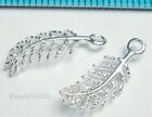 4x BRIGHT STERLING SILVER DANGLE FEATHER CHARM PENDANT 16mm 6mm N368