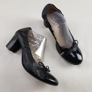 AGL Black Leather Bow Pump Womens 9 EU 39 Slip On Block Heel Made in Italy - Picture 1 of 13