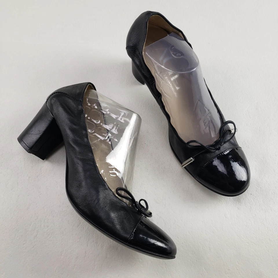 AGL Zapatos de salón con moño de cuero negro para mujer 9 EU 39 sin cordones Hecho en Italia Foto 1 de 4