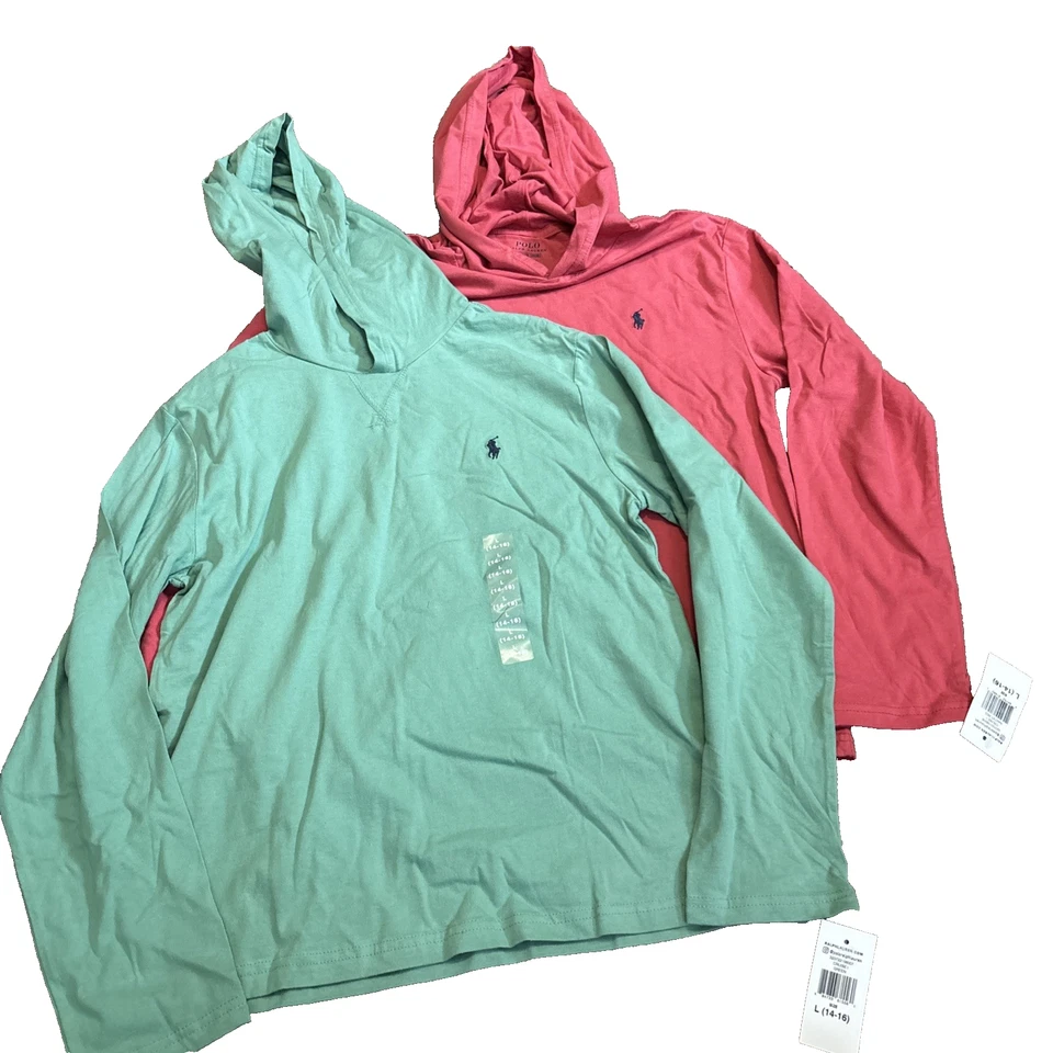 Ralph Lauren Sudadera con Capucha Crucero Niñas Jóvenes L Poni Bordado - Paquete de 2 Nuevas con Etiquetas Foto 1 de 4
