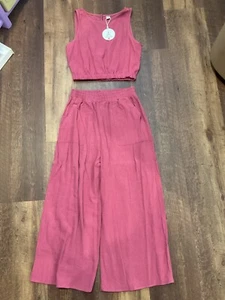ANRABESS Women’s S Wide Leg Pants With Crop Top 2 Piece Outfit Boho - Picture 1 of 4