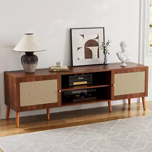 TV Stand Entertainment Center Rattan Door Shelves & 2 Cabinets Media TV Console - Picture 1 of 8