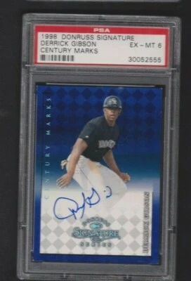 1998 DONRUSS SIGNATURE BLUE CENTURY MARKS FOIL AUTOGRAPH DERRICK GIBSON RC #/100 - Image 1 of 2