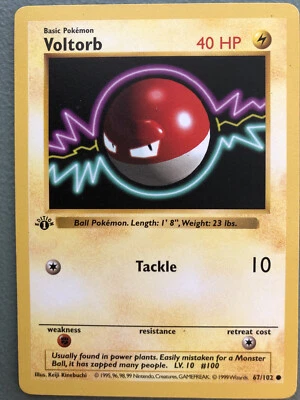 POKEMON Card Rare 1st Edition Shadowless Mint 1999 Vintage Base Voltorb 67/102 - Image 1 of 4