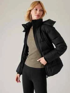 Athleta XS $219 Downtown Puffer Jacket, Black Warm Active Down Coat NWT NEW - Picture 1 of 6