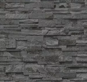 Non-woven wallpaper stone stones wall 3D look black gray 02363-40 (€2.62/1sqm) - Picture 1 of 1
