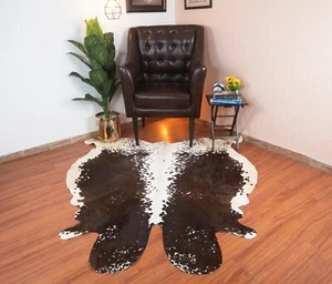 NEW Cowhide Rug Tricolor Cow Skin 5x5 ft Real Animal Hide Hair On Cow Leather - Picture 1 of 24