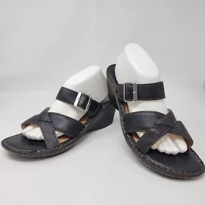 Born Women's 11 US/43 EU Black Pebbled Leather Strappy Slide On Wedge Sandal - Bild 1 von 13