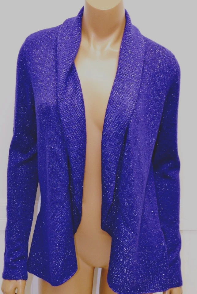 Suéter Rafaella Pequeño Púrpura Brillante Metálico Suéter Cárdigan Abierto NUEVO Foto 1 de 3