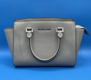 Michael Kors Selma Medium Saffiano Leather Satchel Grey - Picture 1 of 15