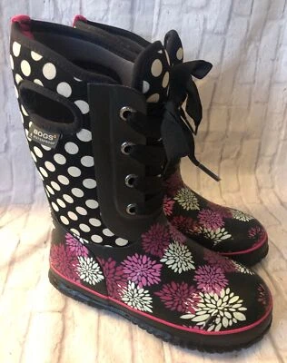 Bogs Casey Pompons Talla 4 Negro y Rosa -30 Invierno Botas de Nieve Foto 1 de 4