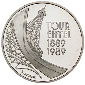 1989 France 5 Francs Silver Tour Eiffel Proof KM968a #23999 - Picture 1 of 6