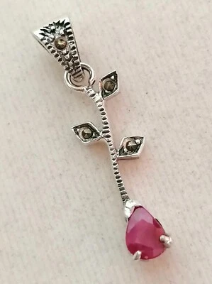 Silber 925 Kette Anhänger Rose mit elegante Rubin & Markasiten, Neu, Top🌹🌹🌹  - Bild 1 von 4