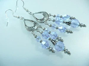 Vintage Deco Style LILAC Colour change Glass Chandelier Long Drop Earrings Gift  - Picture 1 of 8