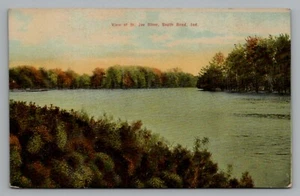 South Bend Indiana View of St. Joe River an Americhrome Postcard Unposted - Picture 1 of 2