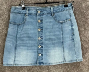 American Eagle Skirt Womens 10 Mini Blue Denim Hi Rise A Line Button Front - Picture 1 of 11
