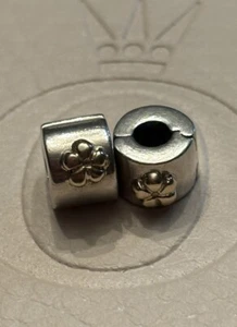 2 Authentic Pandora Retired Two-Tone Silver / 14k Gold Buttercup Clip Charms - Picture 1 of 8