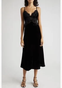 NUEVO CON ETIQUETAS $275 FARM Rio Richelieu Vestido sin Mangas de Terciopelo en NEGRO - ¡Talla Mediana! - Imagen 1 de 6