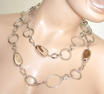 Cintura argento collana lunga donna gioiello metallo catena anelli pietre UN52 - Immagine 1 di 4